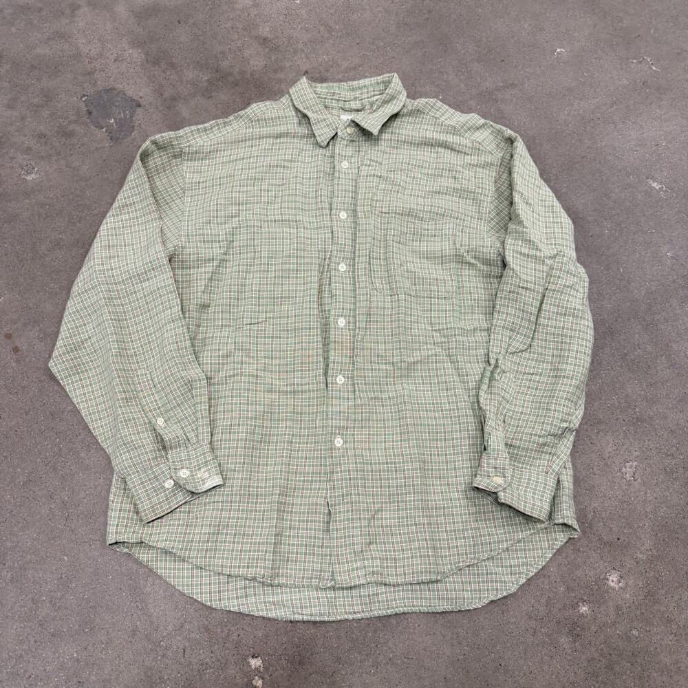 VINTAGE 90s GAP RAIME RAYON PLAID BUTTON UP FLANNEL SHIRT HONG KONG GREEN XL